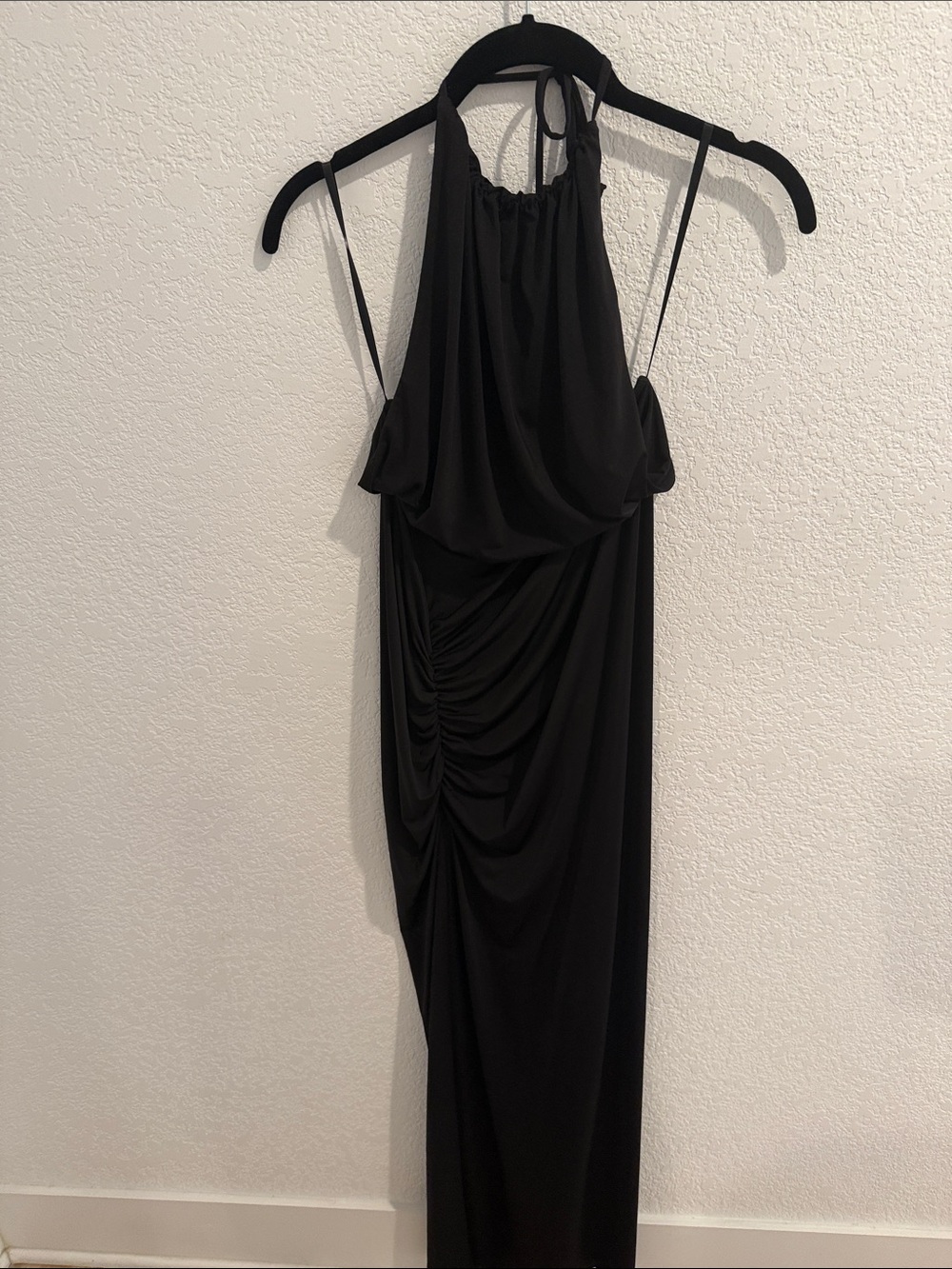 Michael Costello Elegant Black Halter Ruched High-Slit Maxi Dress - Picture 4 of 4
